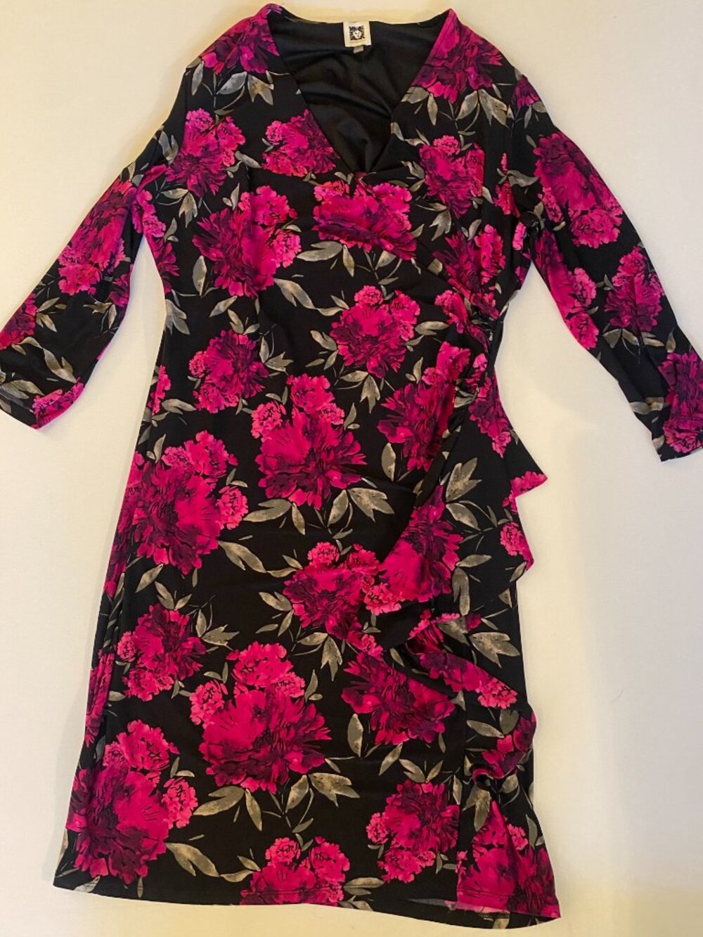Womens exquisite Anne Klein magenta floral stretch dress - sz 16
